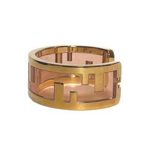 Fendi O'Lock Logo Bracelet Gold Metal Dust Pink Plexiglass Small